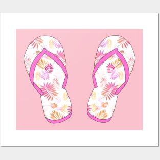 Pink Tropical Flip Flops Posters and Art